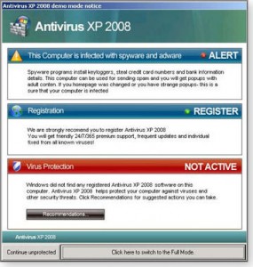 Antivirus fake virus infection alert message