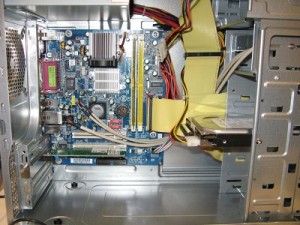 ATX motherboard and IDE hard disk drive installed inside an ATX PC case