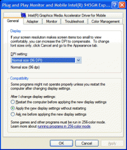 Windows XP, Vista, Windows 7/8.1/10 Display Properties Settings => Advanced window