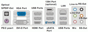 MSI 790GX-G65 (MS-7576) ports' panel showing the available input/output ports