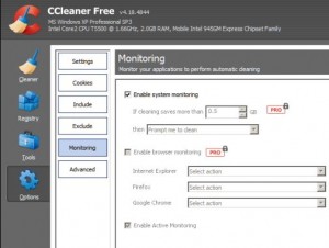 CCleaner Monitoring settings