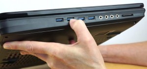 MSI GT72S 6QE laptop showing 4 of its 6 blue SuperSpeed USB 3.0/3.1 USB ports