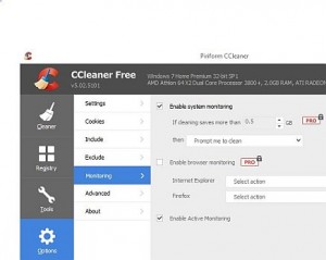 CCleaner uses Intelligent Cookie Scan and Active Monitoring by default unless disabled