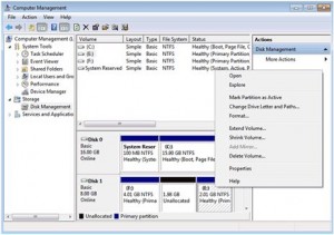 The Disk Management console in Windows 7