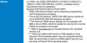 Missing memory - The memory information from the user manual of an Asus P8b75-V motherboard
