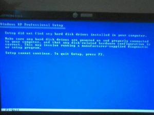 Windows XP setup fails on new SATA hard disk drive