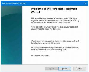 Password recovery - Create a password reset flash drive in Windows 10