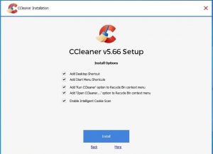 CCleaner - Free version 5.56 - Install options - May 2020