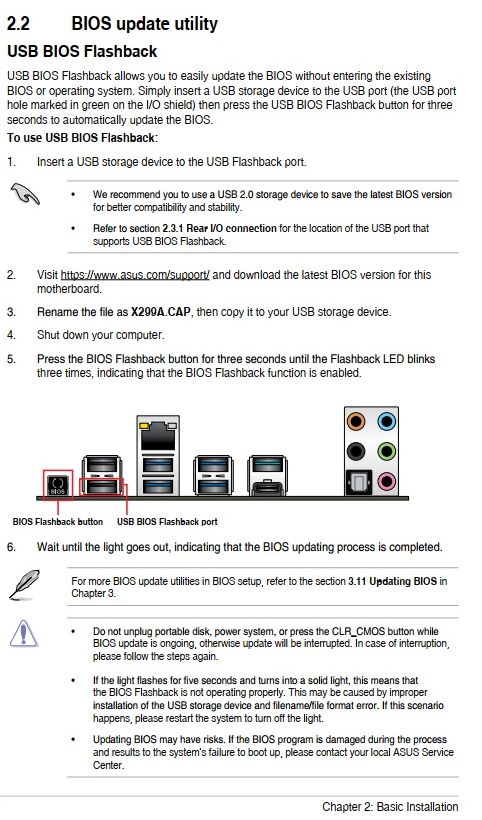 UEFI BIOS update procedure of an Asus prime X299-A motherboard