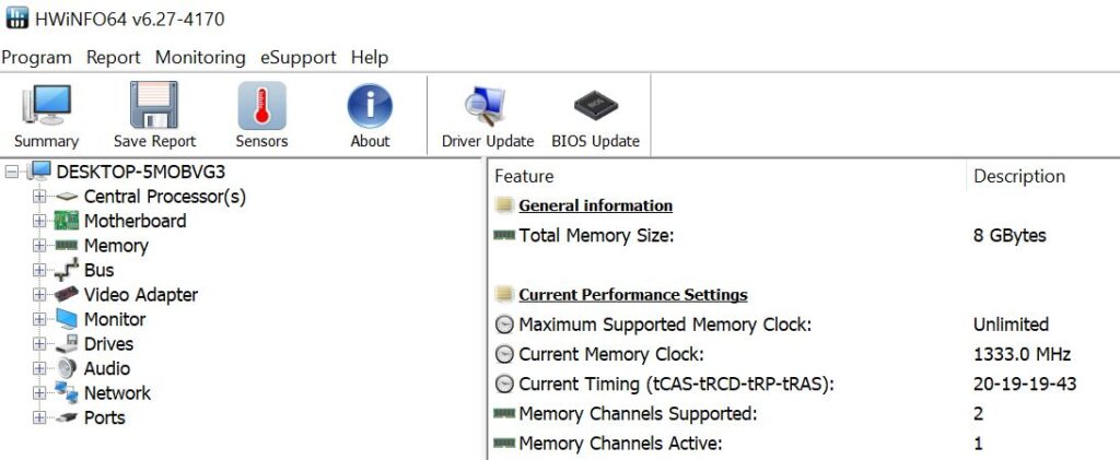 DDR4 RAM memory info from HWINFO64 tool
